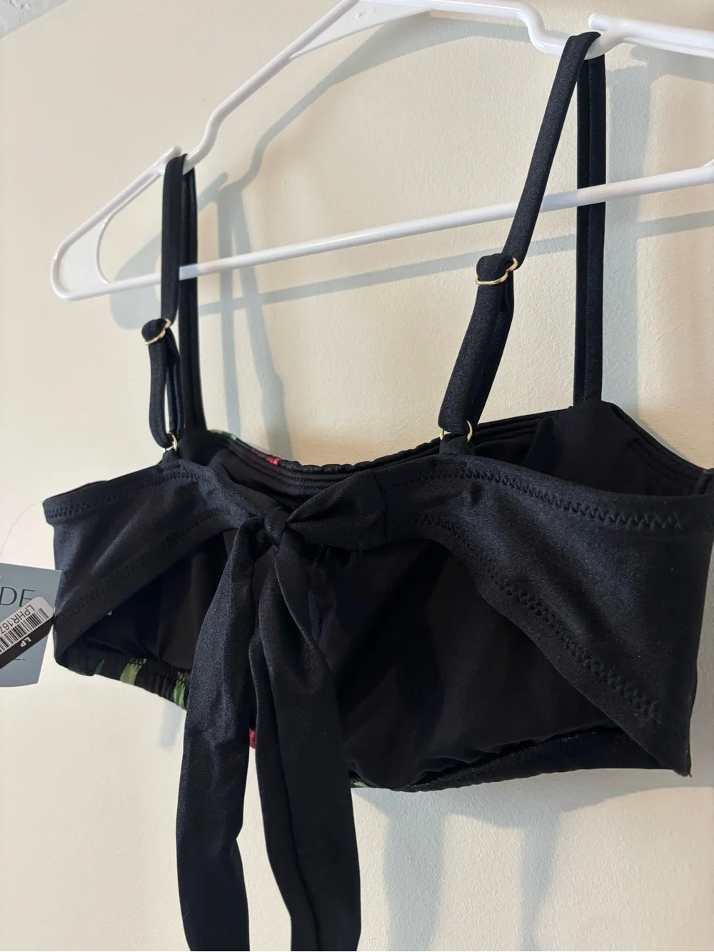 Shade & Shore Black Bandeau Bikini Top Floral Print Tie Back Size D/DD
